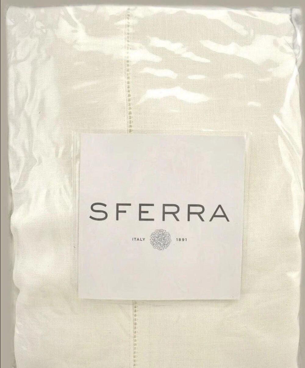Sferra Festival Linen Hemstitched Tablecloth Oblong 66" X 106" White